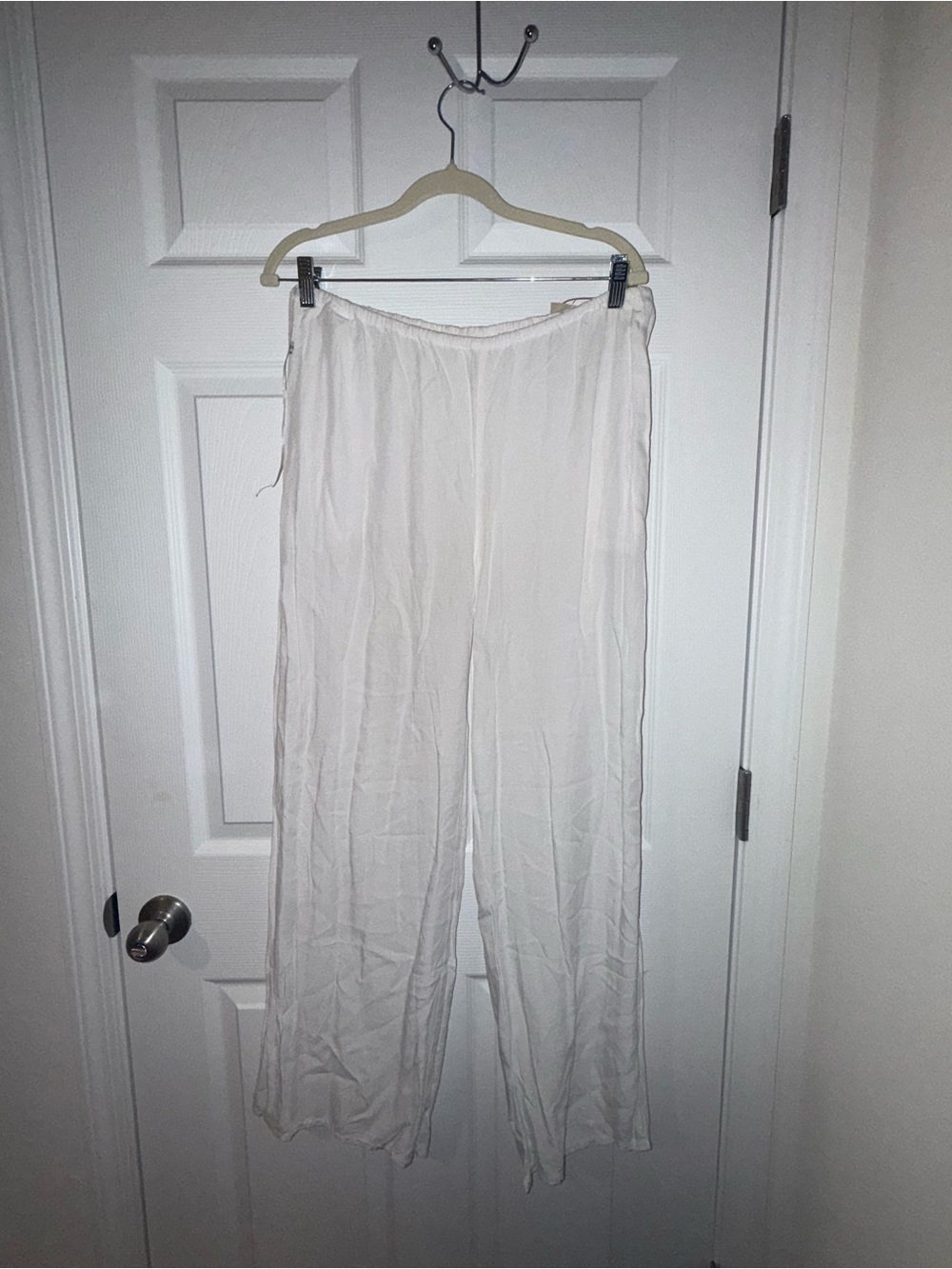 NWT Hecho a Mano - White Handmade Boho Beach Pants Drawstring Size Large